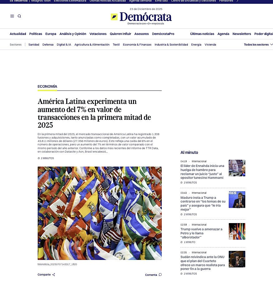 Am�rica Latina experimenta un aumento del 7% en valor de transacciones en la primera mitad de 2025